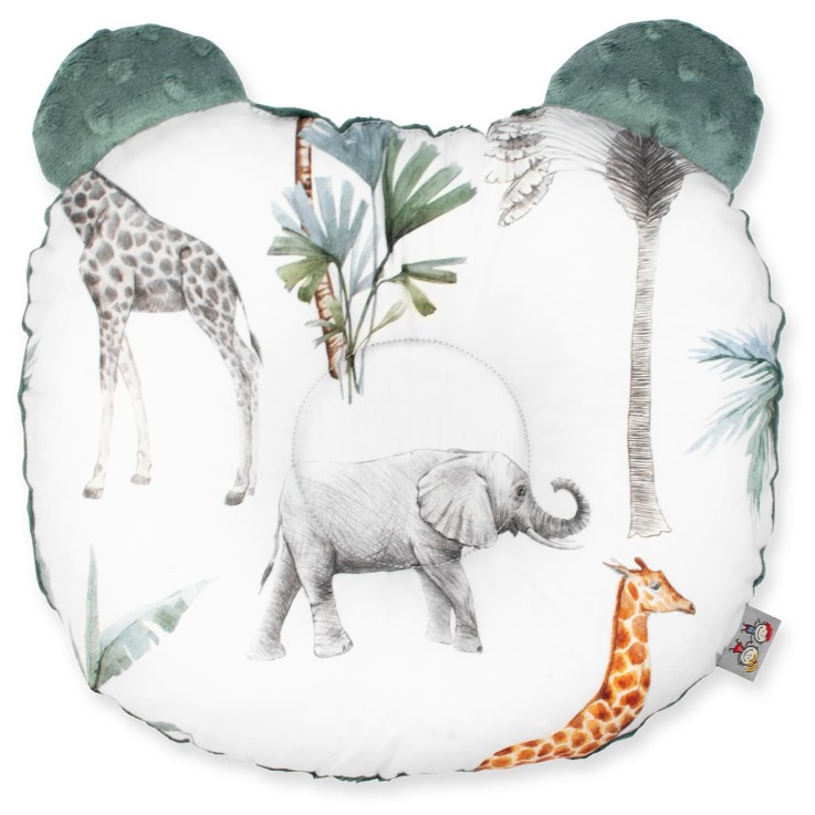 Coussin anti tête plate réversible minky en coton, Safari