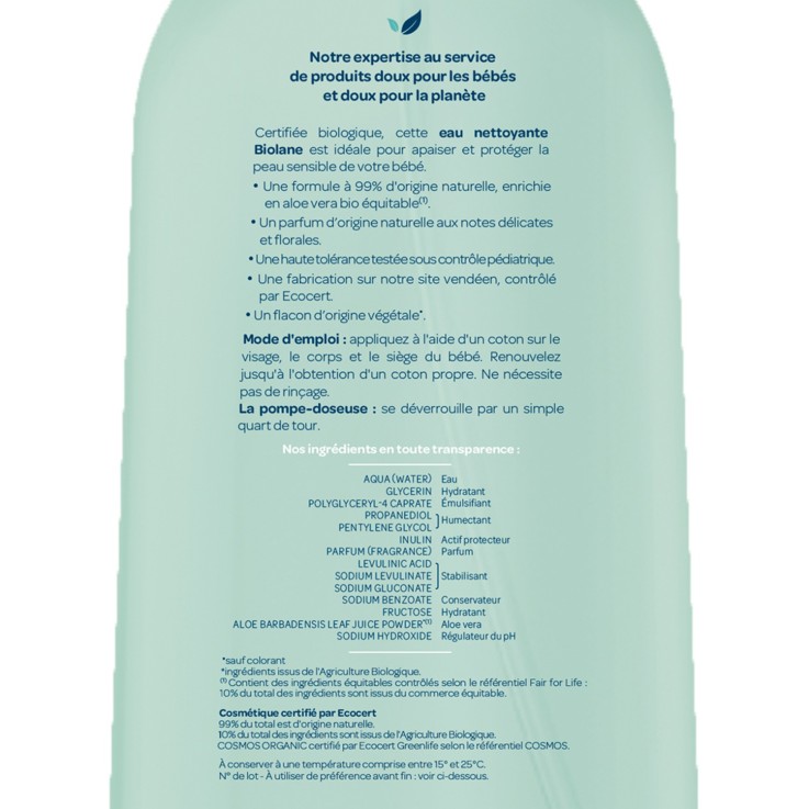 Eau nettoyante certifiée biologique 500ml