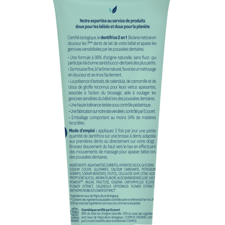 Dentifrice 1ères dents 2 en 1 certifié biologique - 50ml