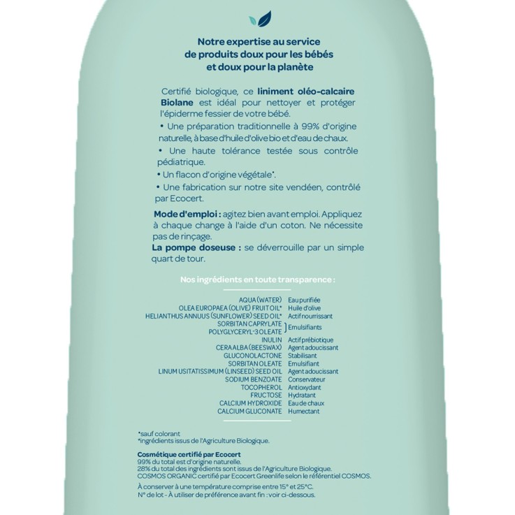 Liniment oléo-calcaire certifié biologique 500ml
