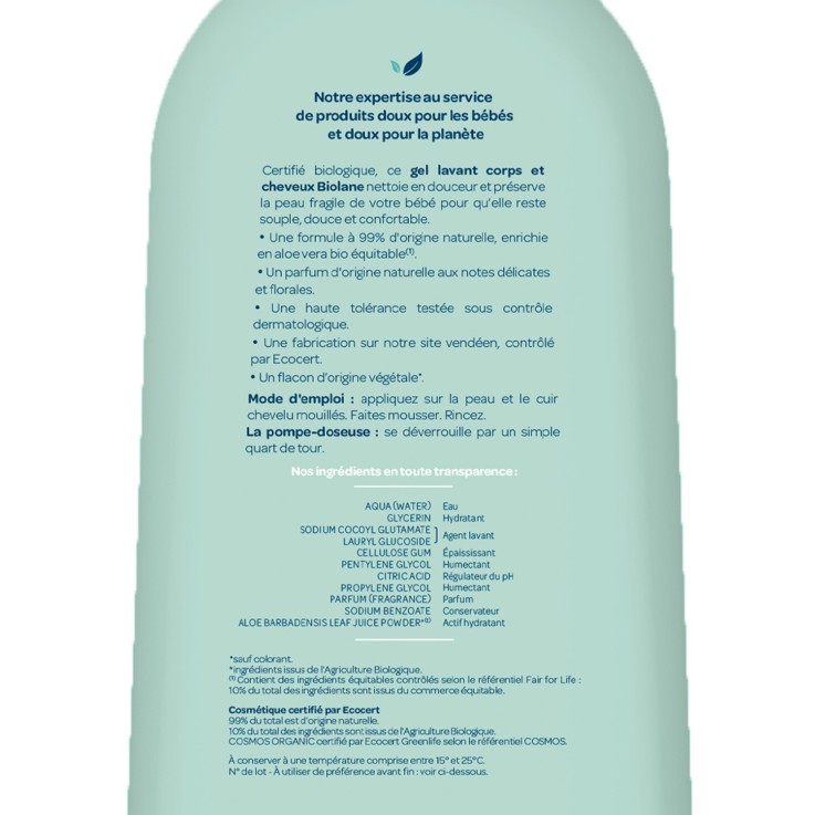 Gel lavant corps et cheveux certifié biologique 500ml
