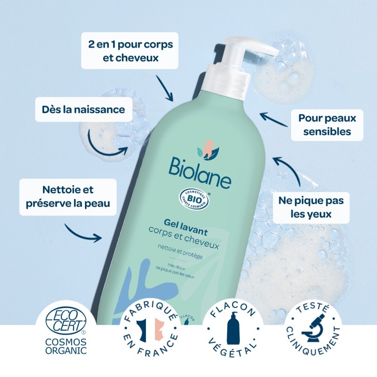 Gel lavant corps et cheveux certifié biologique 500ml