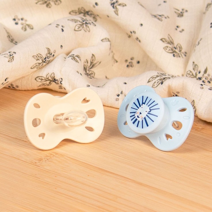 Sucette anatomique bleu et beige