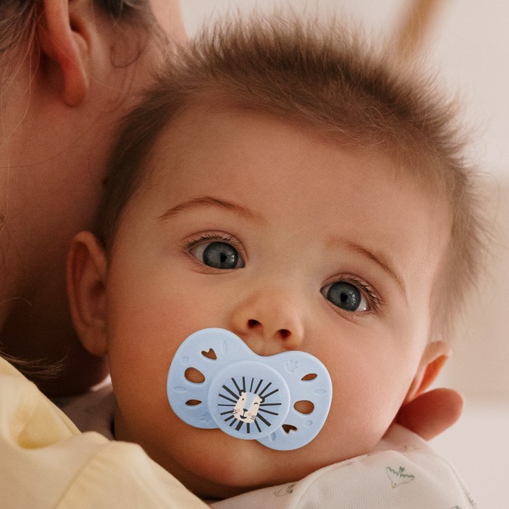 Sucette anatomique bleu et beige