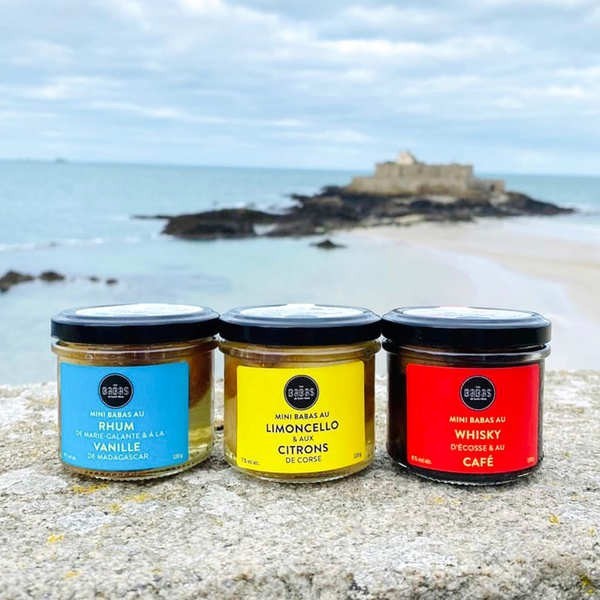 Trio de mini-babas : Rhum vanille, Whisky café et Limoncello citron - Le coffret de 3 pots de 120g