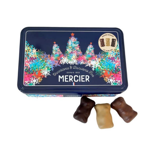Boîte fer de nounours guimauve Mercier 3 couleurs assorties - Boîte de 10 oursons (120g)