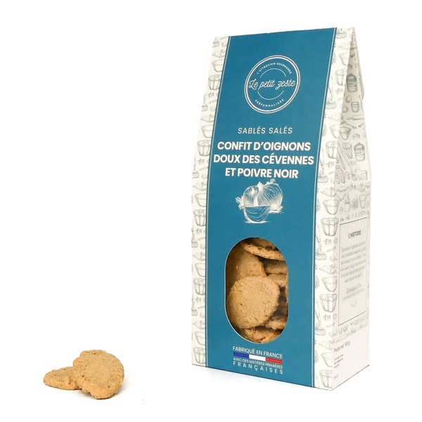 Sablés salés au confit d'oignons doux des Cévennes AOP et poivre noir - Boîte de 100g