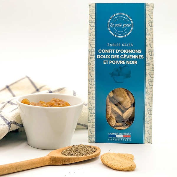 Sablés salés au confit d'oignons doux des Cévennes AOP et poivre noir - Boîte de 100g