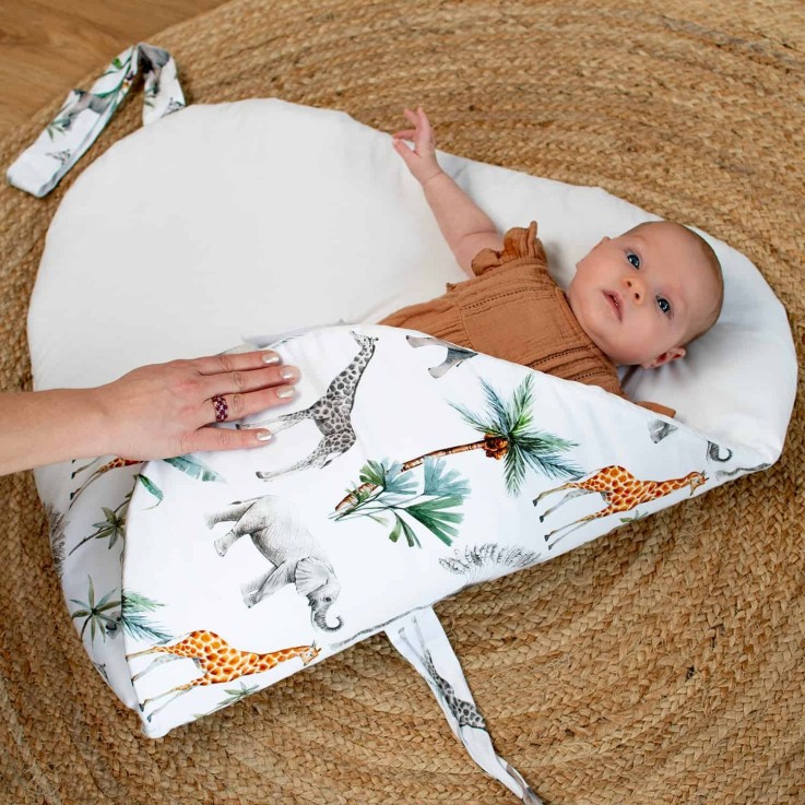 Gigoteuse d'emmaillotage évolutive en coton, Safari
