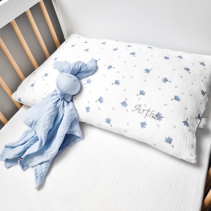 Taie d'oreiller en gaze de coton, Bleuet