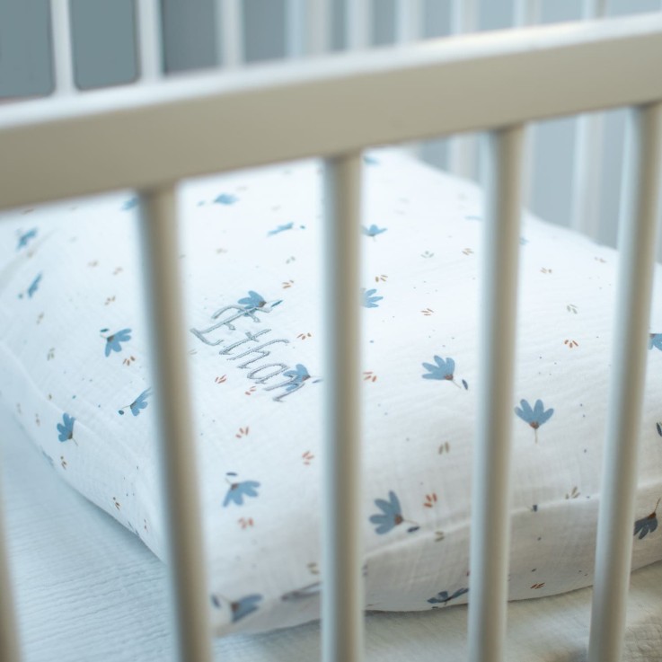 Taie d'oreiller en gaze de coton, Bleuet