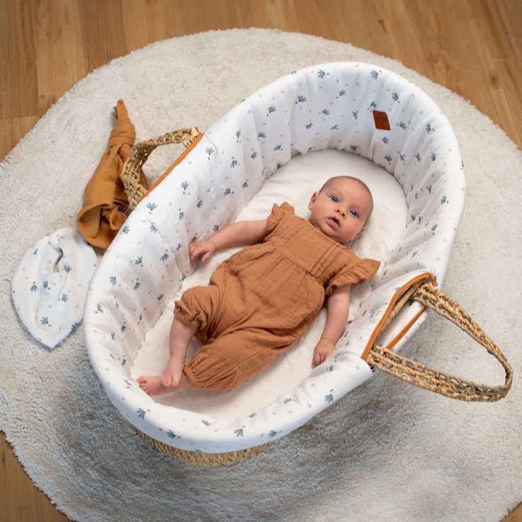 Habillage de couffin en gaze de coton, Bleuet