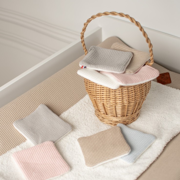 Lingettes bébé lavables 8 pièces, Nid d'abeille & bambou