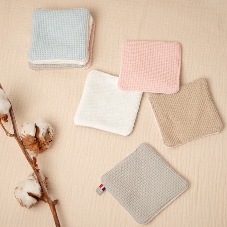 Lingettes bébé lavables 8 pièces, Nid d'abeille & bambou