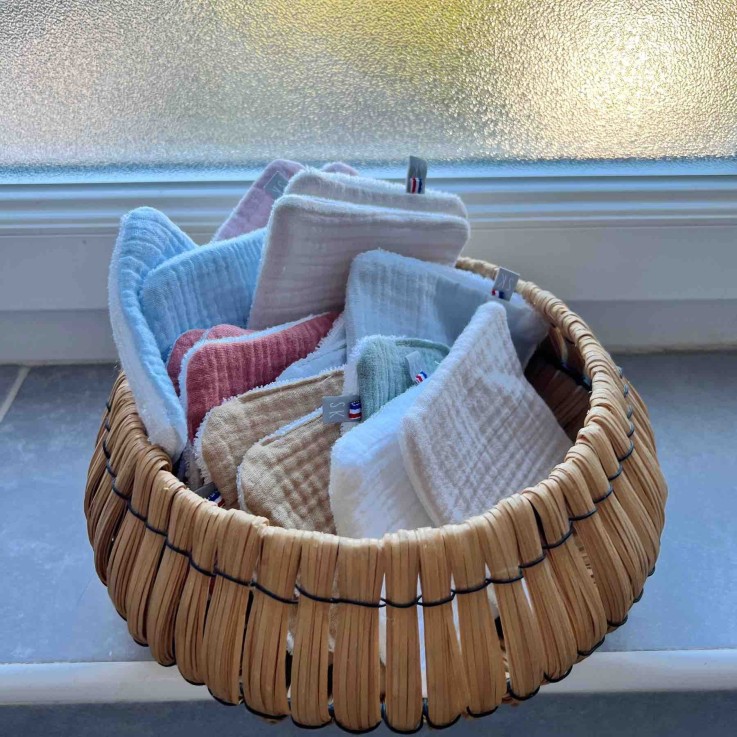 Lot de 8 lingettes lavables, bambou et gaze de coton, Jeanne