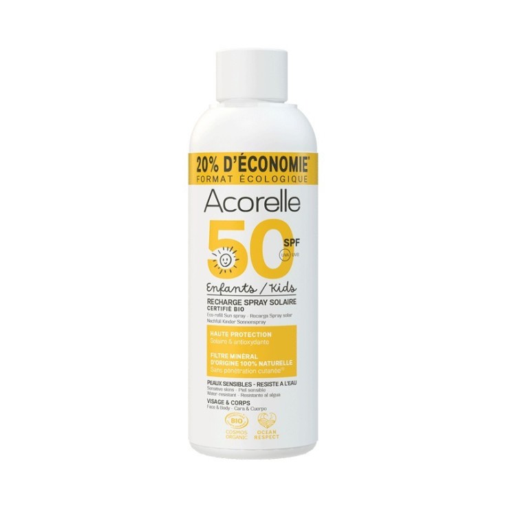 Éco-recharge spray solaire enfants SPF50 certifié bio (150g)