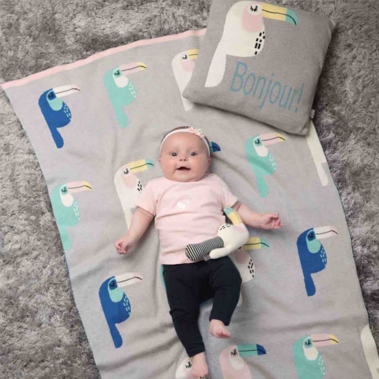 Couverture en coton bio Gots, TOUCAN