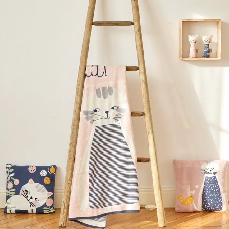 Couverture en coton bio Gots, Chaton