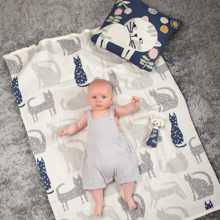 Couverture en coton bio Gots, Chat