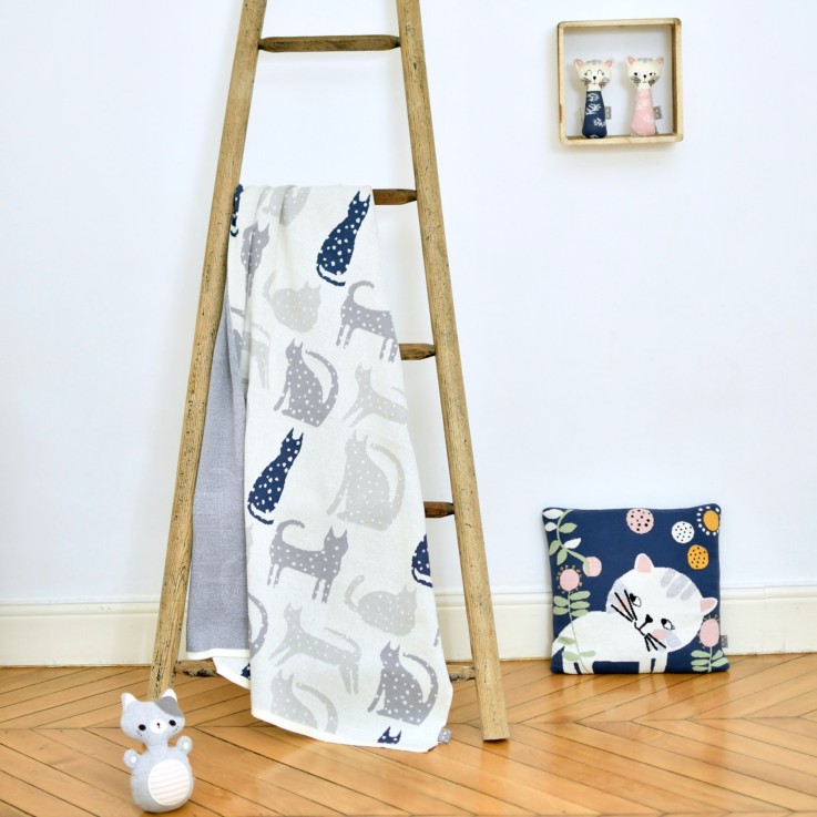 Couverture en coton bio Gots, Chat