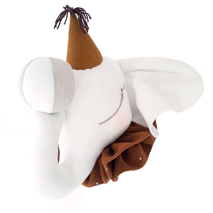 Trophée mural Éléphant en lin – décoration chambre bébé enfant