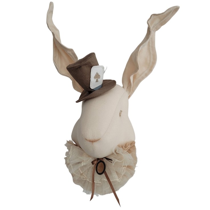 Trophée mural Lapin Pays des Merveilles en lin – décoration chambre bébé enfant