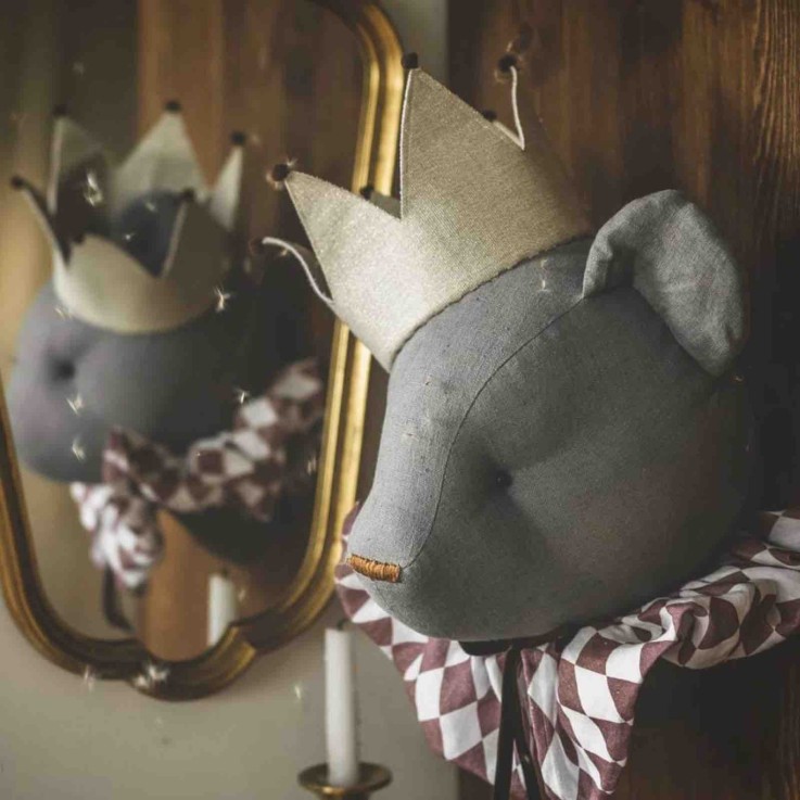 Trophée mural Ours Charles en lin – décoration chambre bébé enfant