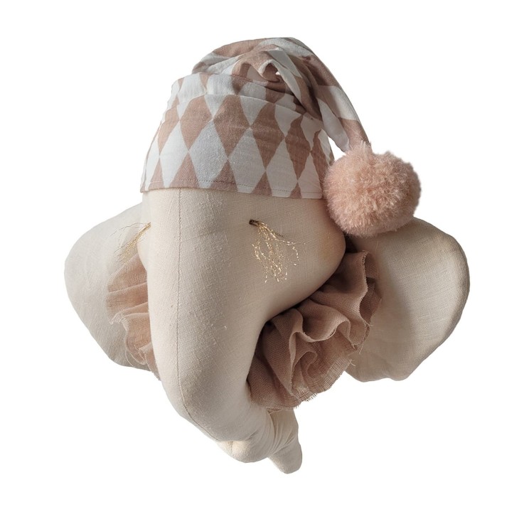 Trophée mural Éléphant Rêveur en lin – décoration chambre bébé enfant