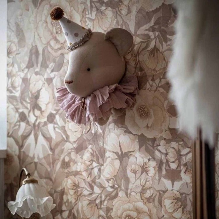 Trophée mural Ours Alexia en lin – décoration chambre bébé enfant