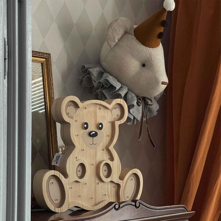 Trophée mural Ours Alex en lin – décoration chambre bébé enfant