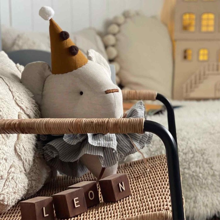 Trophée mural Ours Alex en lin – décoration chambre bébé enfant