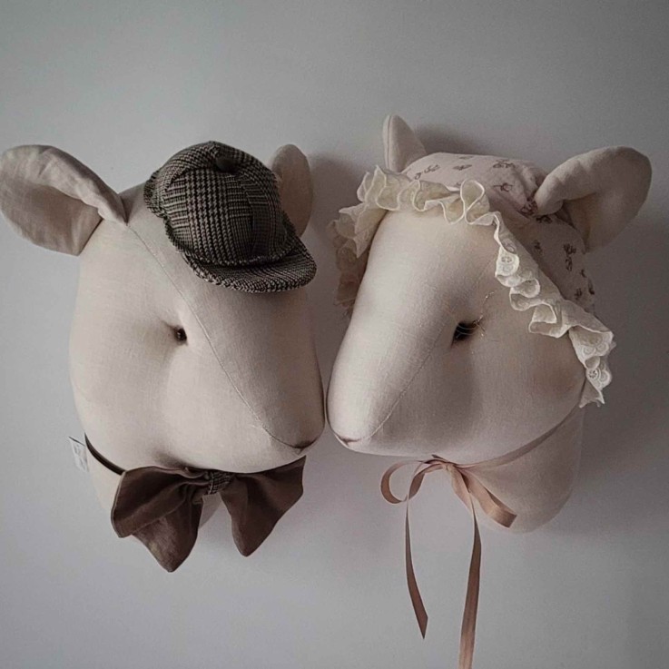 Trophée mural Souris Edvina en lin – décoration chambre bébé enfant