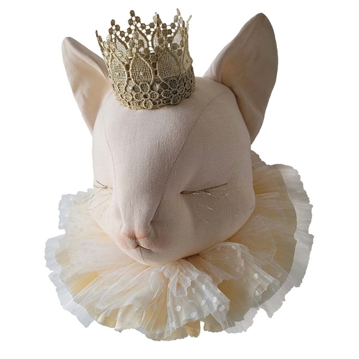 Trophée mural Chat en lin – décoration chambre bébé enfant