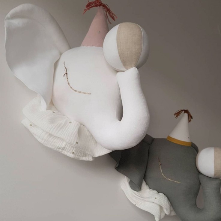 Trophée mural Éléphant en lin – décoration chambre bébé enfant