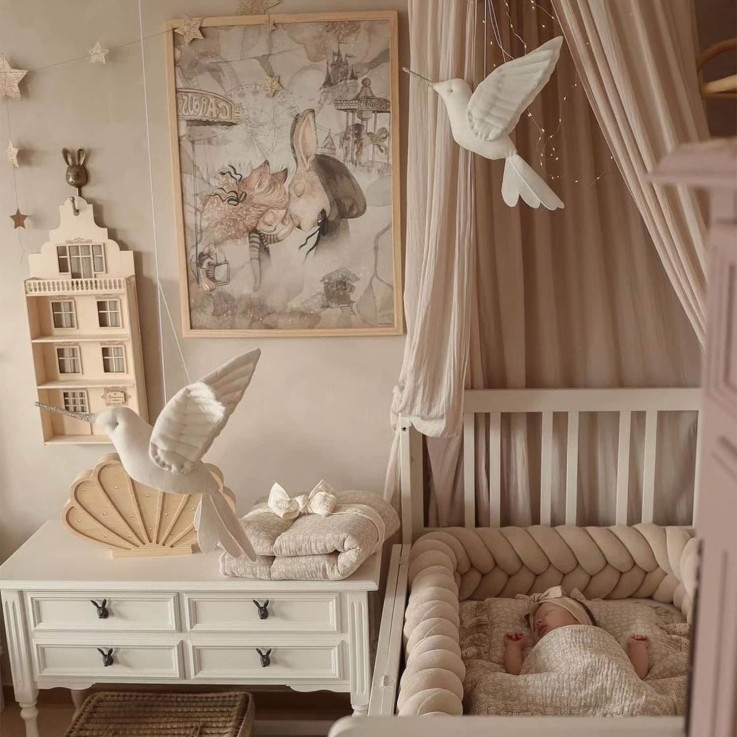 Trophée mural Colibri en lin – décoration chambre bébé enfant