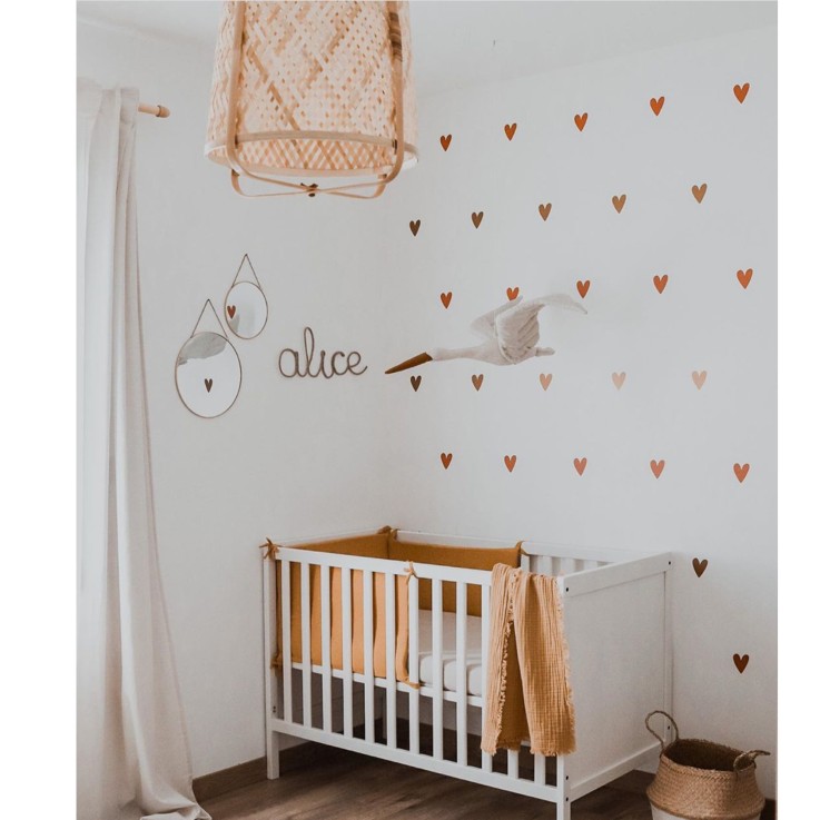 Trophée mural Cigogne en lin beige – décoration chambre bébé enfant