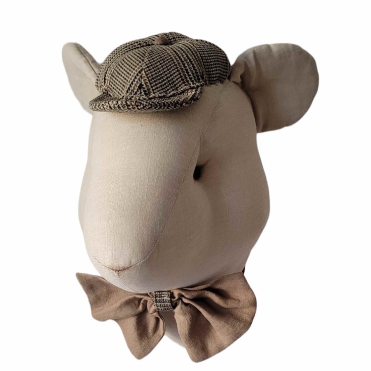 Trophée mural Souris Edouard en lin – décoration chambre bébé enfant