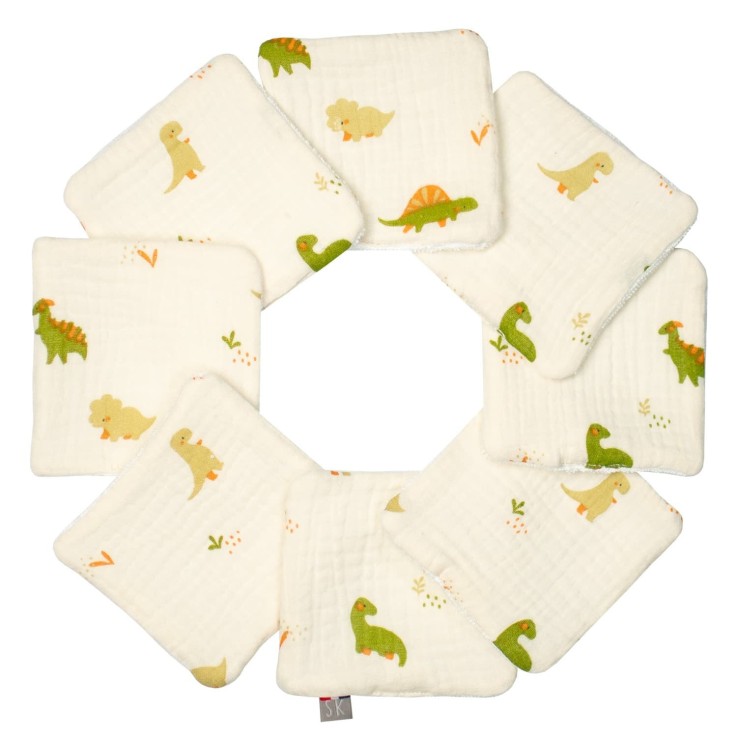 Lingettes bébé lavables 8 pièces, Dino