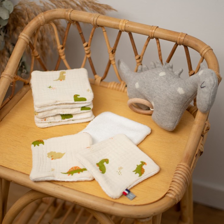 Lingettes bébé lavables 8 pièces, Dino