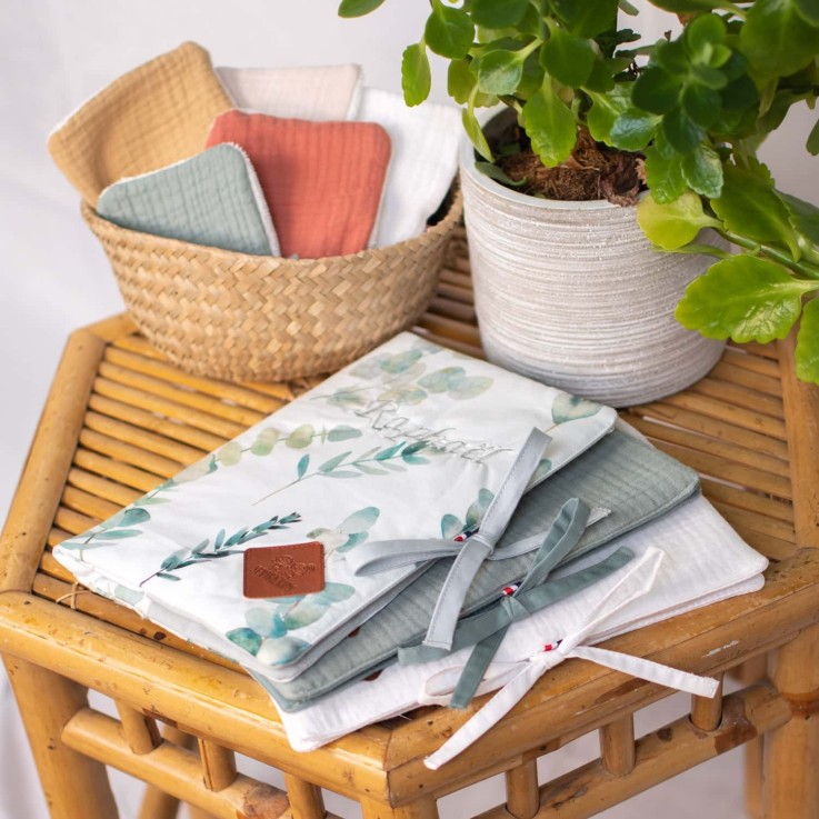 Protège carnet de santé bébé en coton, Eucalyptus