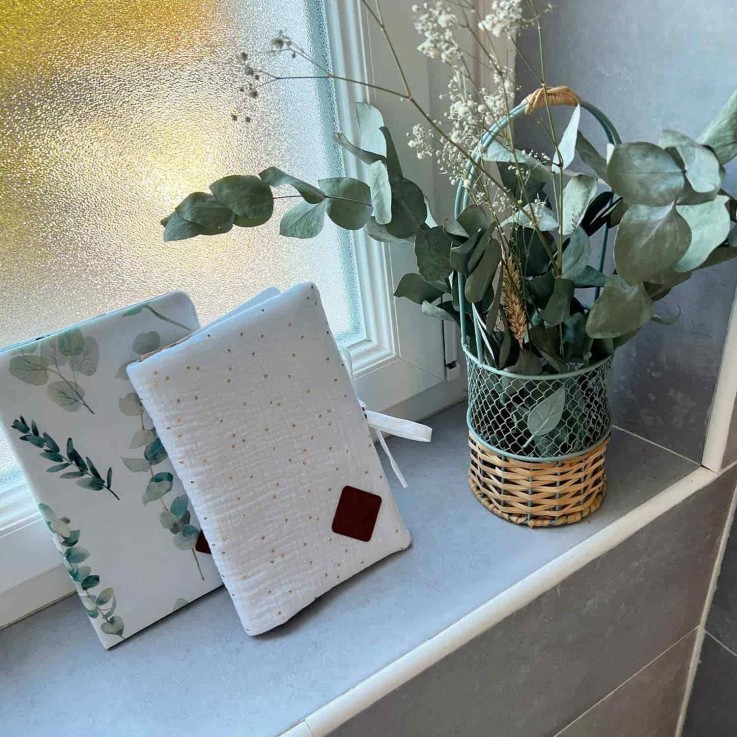 Protège carnet de santé bébé en coton, Eucalyptus