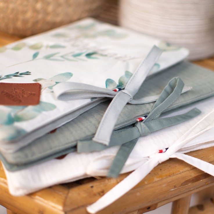Protège carnet de santé bébé en coton, Eucalyptus