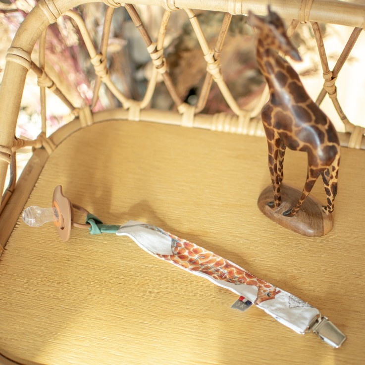 Attache tétine  en coton, Safari