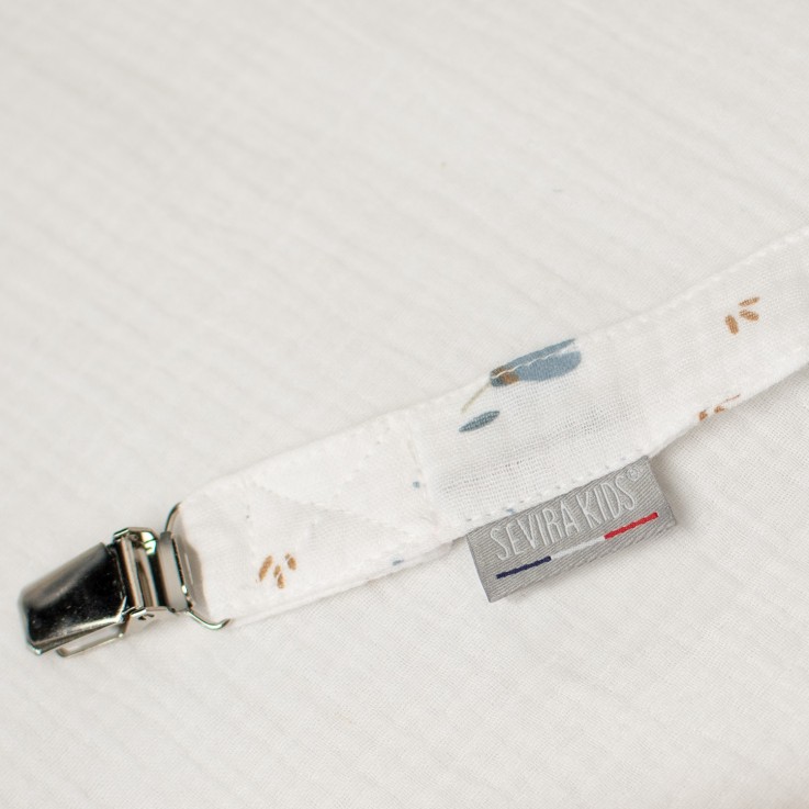 Attache tétine  en gaze de coton, Bleuet