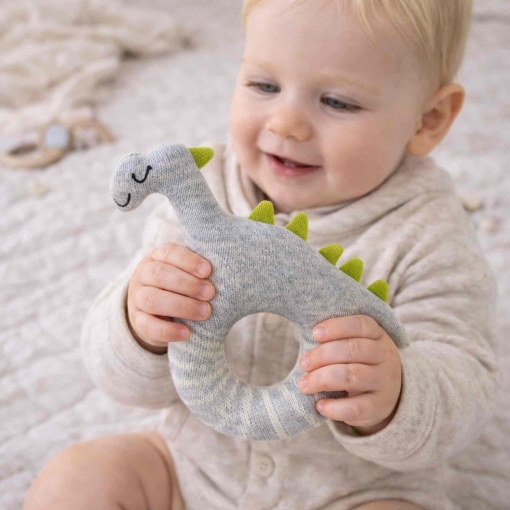 Hochet bébé en coton tricoté, Dinosaure