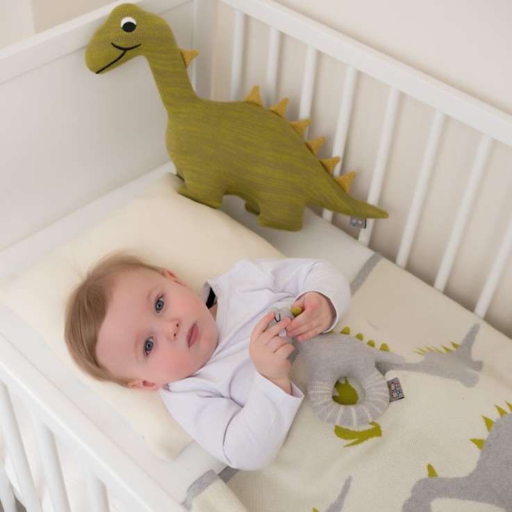 Hochet bébé en coton tricoté, Dinosaure