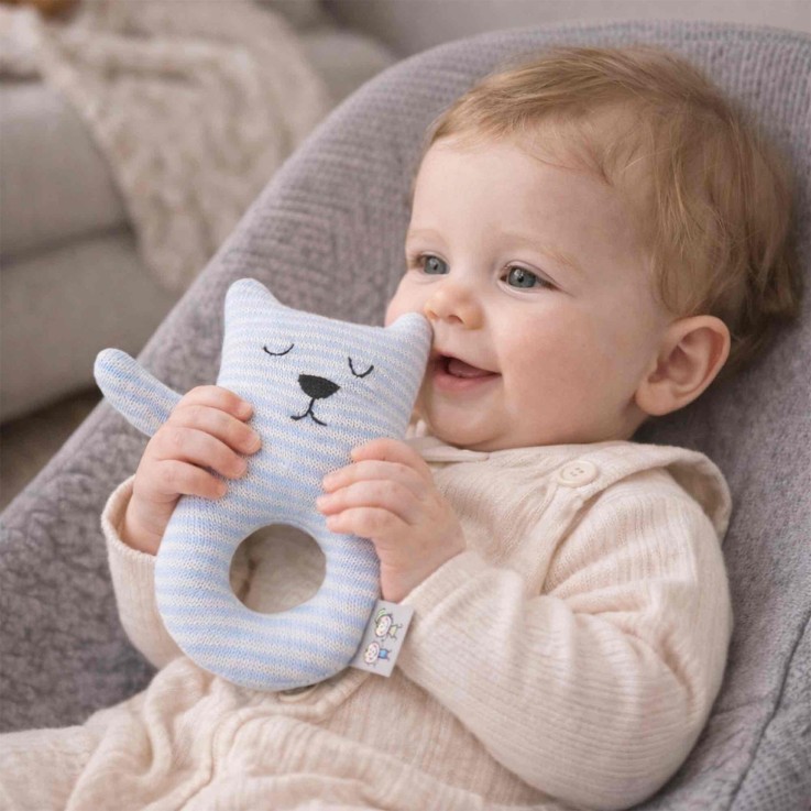 Hochet bébé en coton tricoté, Ourson