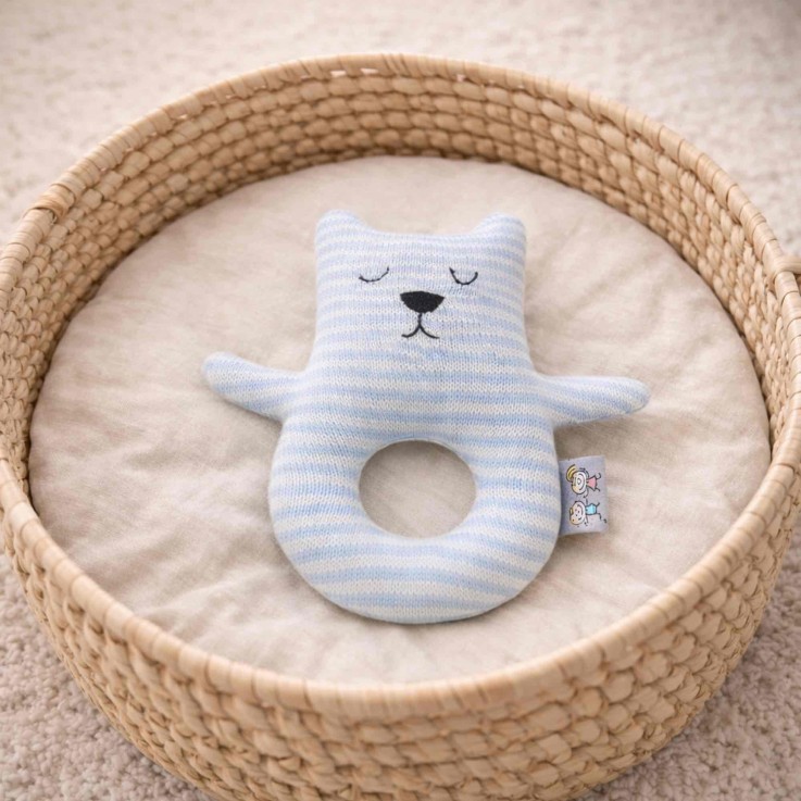 Hochet bébé en coton tricoté, Ourson