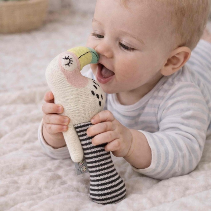Hochet bébé en coton tricoté, Toucan