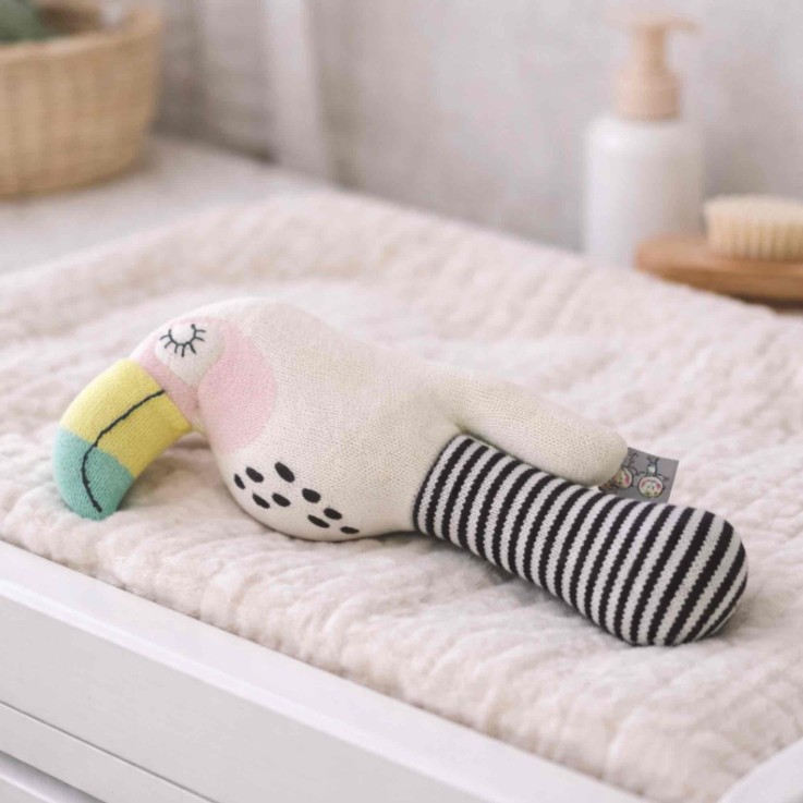 Hochet bébé en coton tricoté, Toucan